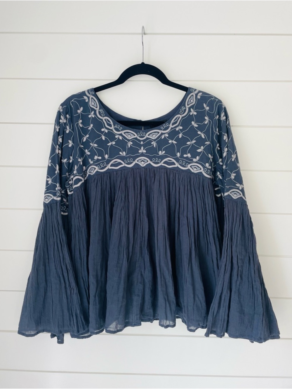 Suzanne Nilsson From Sweden Naari Bell Sleeve Pleated Embroidered Blouse, Large